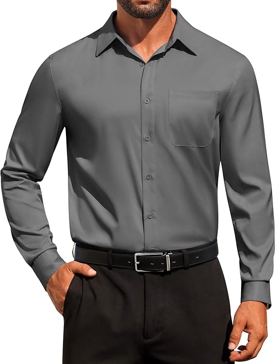 COOFANDY Men's Dress Shirt Solid Long Sleeve Wrinkle Free Formal Shirt Business Button Down Shirts with Pocket