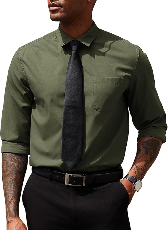 COOFANDY Men's Dress Shirts Long Sleeve Button Down Formal Shirt Regular Fit Solid Business Casual Shirts