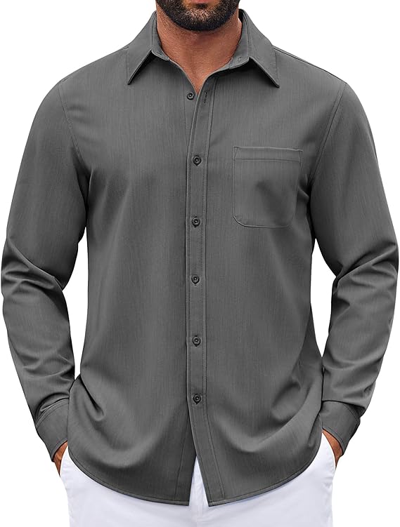 COOFANDY Men's Long Sleeve Button Down Denim Dress Shirt