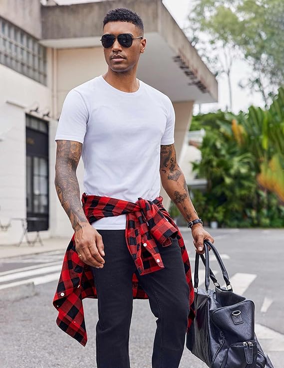 COOFANDY Mens Flannel Shirts Long Sleeve Casual Plaid Button Down Shirt Cotton Shirt Cowboy Work Shirts with Pockets