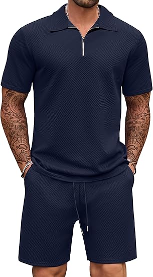 COOFANDY Mens Tracksuit Casual 2 Piece Quarter Zip Polo Shirt and Shorts Set Athletic Jogging Sports Outfits