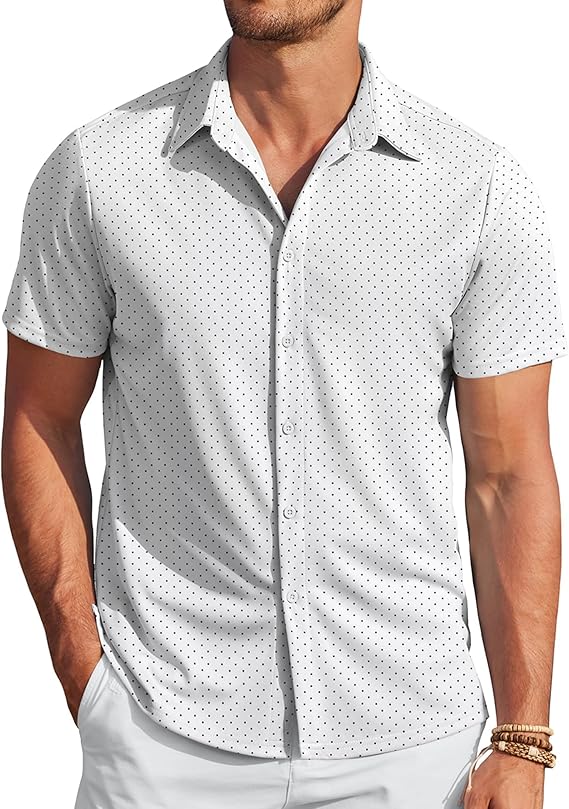 COOFANDY Men's Saint Patrick's Day Green Wrinkle Free Short Sleeve Button Down Summer Stretch Dress Shirt