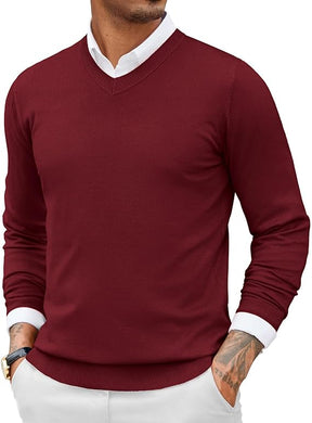 COOFANDY Men Casual V Neck Sweater Ribbed Knit Slim Fit Long Sleeve Pullover Top