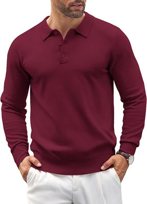 COOFANDY Mens Knit Polo Shirts Casual Long Sleeve Classic Polo Shirts Button Down Golf Shirts