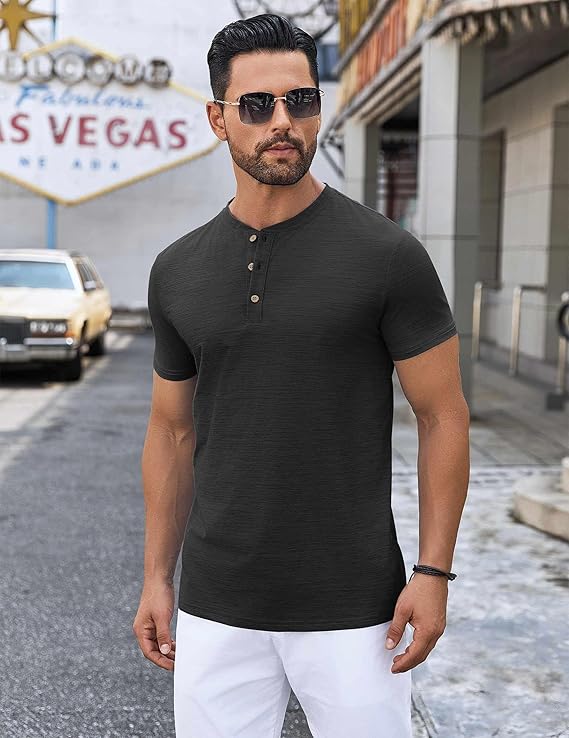 COOFANDY Mens Henley Shirts Short Sleeve Casual Button Down Shirts Lightweight Summer Basic Tee