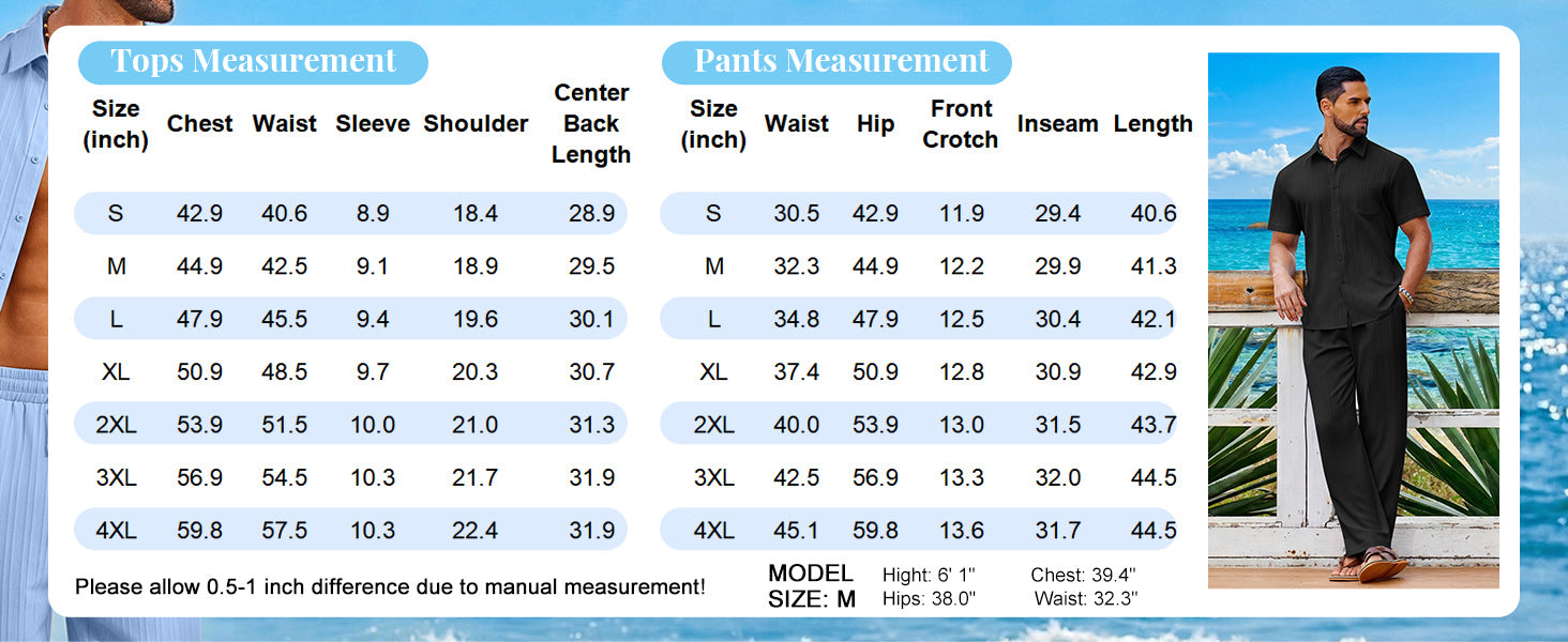 COOFANDY Mens 2 Piece Sets Summer Outfits Short Sleeve Button Down Shirt Loose Pant Sets Beach Vacation Outfits