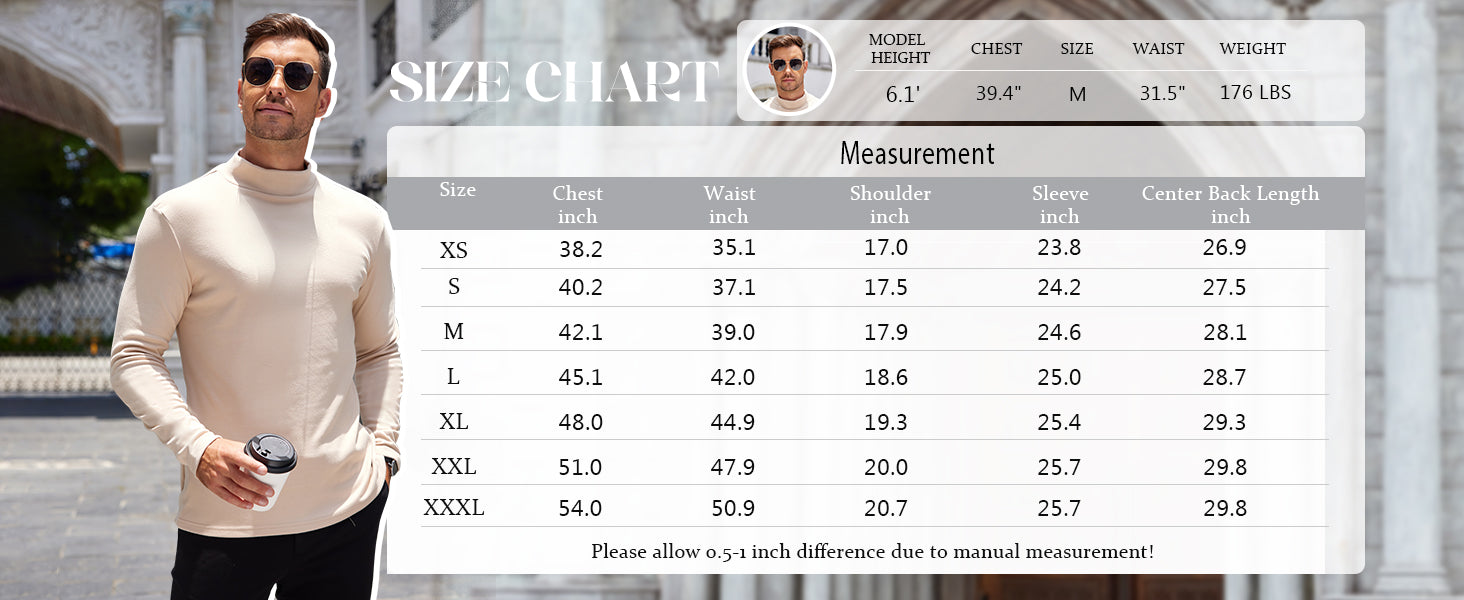 COOFANDY Mens Mock Turtleneck Long Sleeve Shirts Basic Thermal Turtle Neck Undershirt Lightweight Pullover Sweaters Top