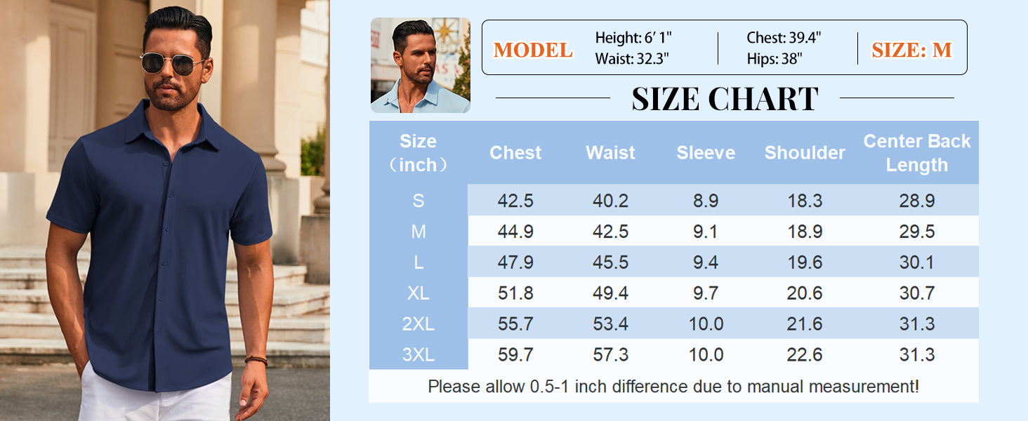 COOFANDY Men's Casual Button Down Short Sleeve Shirts Untucked Wrinkle Free Shirt Stretch Dress Shirts