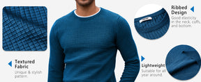 COOFANDY Mens Pullover Sweater Waffle Knit Crewneck Long Sleeve Dress Sweater