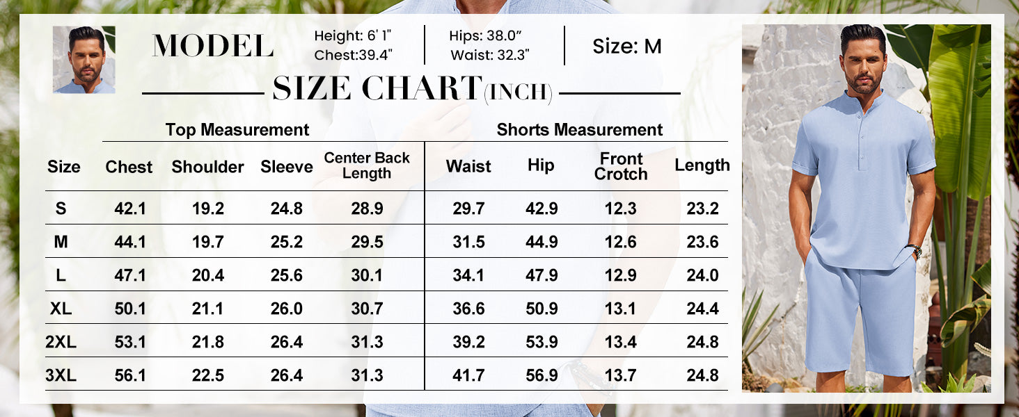 COOFANDY Men's 2 Pieces Set Short Sleeve Henley Shirts and Shorts Pants Texture Summer Beach Vacation Outfits