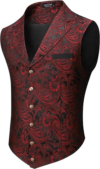 COOFANDY Mens Suit Vest Paisley Floral Victorian Vests Gothic Steampunk Formal Waistcoat Tuxedo Vests with Notched Lapels