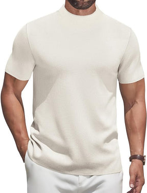 COOFANDY Men's Mock Turtleneck Sweater Short Sleeve Casual Knitted T-Shirts Thermal Tops Solid Basic Tee