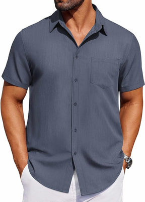 COOFANDY Men's Short Sleeve Button Down Shirt Casual Untucked Dress Shirt Stretch Denim Shirt