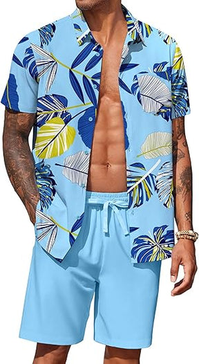 COOFANDY Men's Hawaiian 2 Piece Outfits Summer Beach Matching Set Short Sleeve Floral Shirts and Shorts