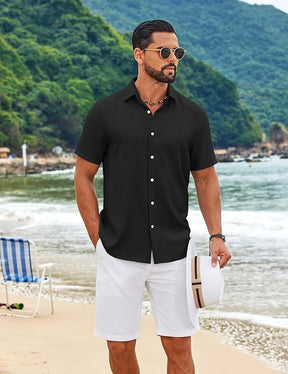COOFANDY Mens Button Down Shirt Short Sleeve Casual Linen Shirts Summer Beach Wedding Shirts