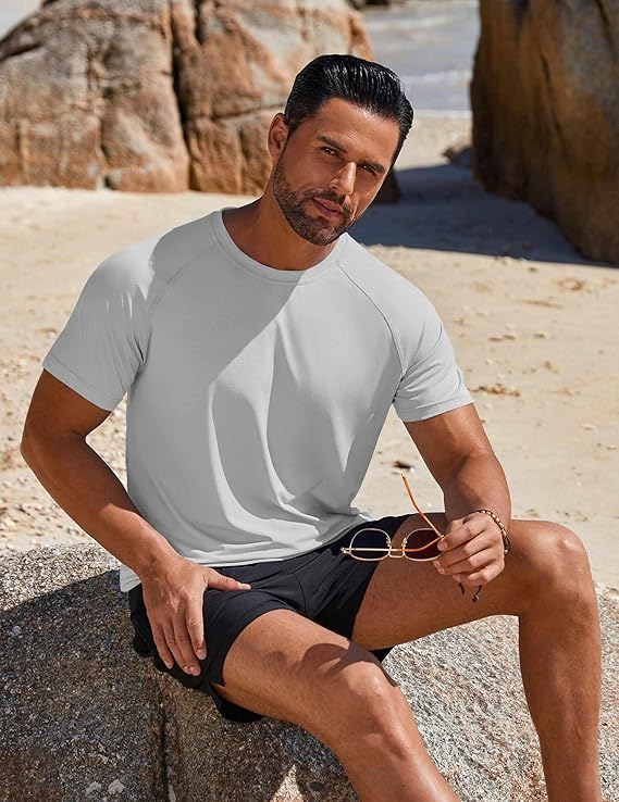 COOFANDY Mens Swim Shirt Short Sleeve UPF 50+ Sun Protection Shirt Rah Guard Athletic Quick Dry T Shirts