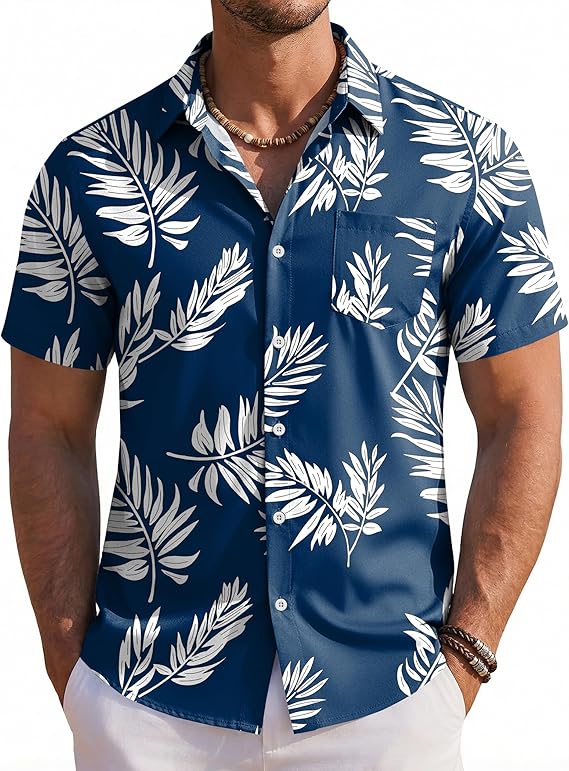 COOFANDY Mens Hawaiian Shirts Short Sleeve Button Down Aloha Shirts Summer Vacation Beach Shirts