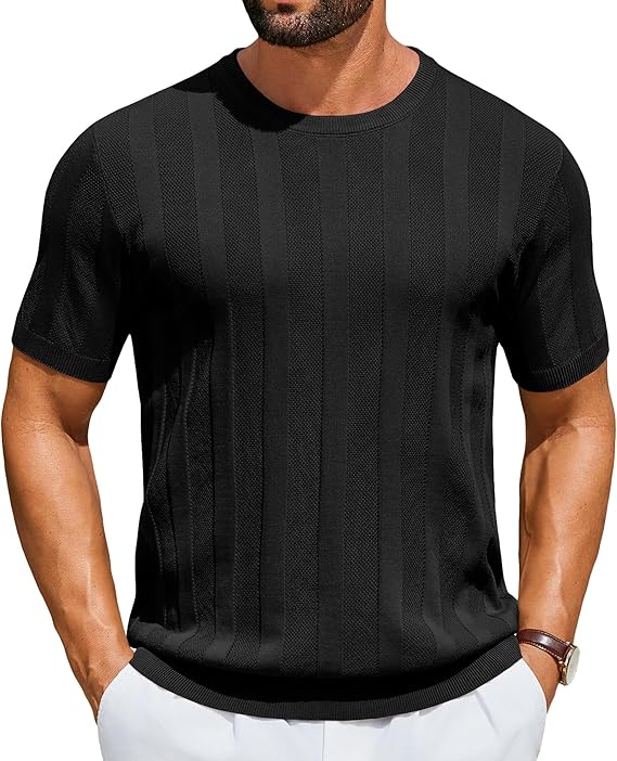 COOFANDY Mens T-Shirts Short Sleeve Knit Shirt Crew Neck Sweater Fashion Casual Textured Pullover Tees