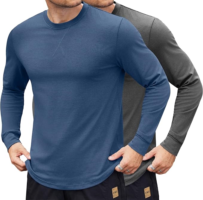 COOFANDY 2 pack Cotton Long Sleeve T Shirts Gym Shirts