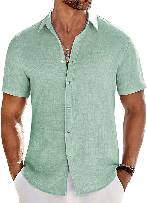 COOFANDY Men's Casual Button Down Shirts Short Sleeve Textured Summer Beach Shirt