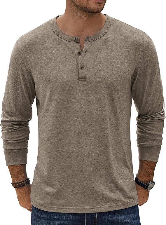 COOFANDY Henley T-Shirt Long Sleeve Pullover Shirts Basic Tees