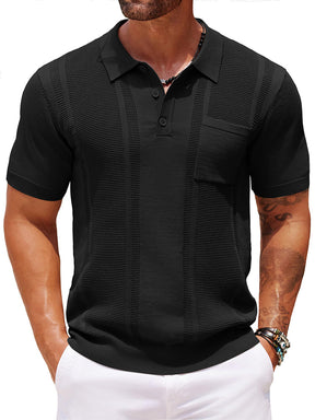 COOFANDY Knit Polo Shirts for Men Short Sleeve Textured Polo Shirt Slim Fit Summer Collared T Shirt with Pocket