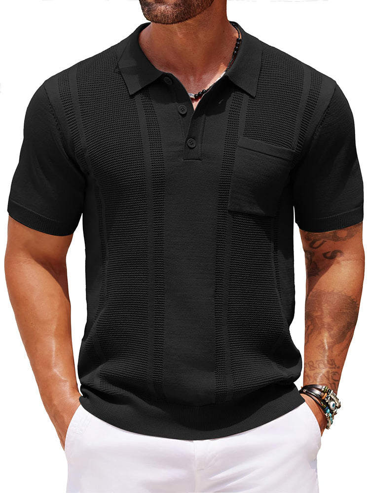 COOFANDY Knit Polo Shirts for Men Short Sleeve Textured Polo Shirt Slim Fit Summer Collared T Shirt with Pocket