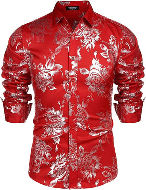 COOFANDY Men's Saint Patrick's Day Shiny Printed Button Down Shirt