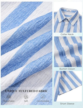 COOFANDY Mens Short Sleeve Casual Shirts Button Down Striped Summer Shirts Textured Vacation Beach Shirt