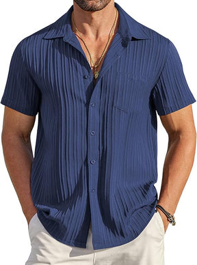 COOFANDY Men's Saint Patrick's Day Green Short Sleeve Textured Casual Button Down Shirt with Pocket Summer Beach Wear