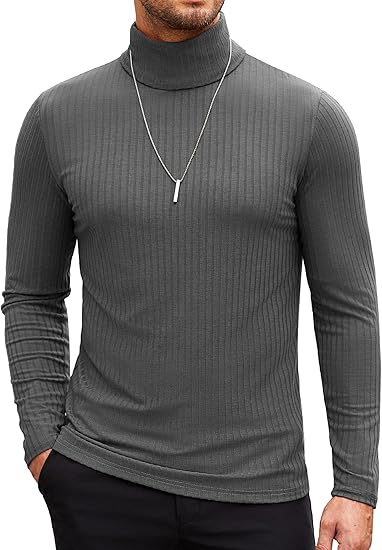 COOFANDY Men's Turtleneck Slim Fit Lightweight Basic Ribbed Sweaters