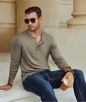 COOFANDY Henley T-Shirt Long Sleeve Pullover Shirts Basic Tees