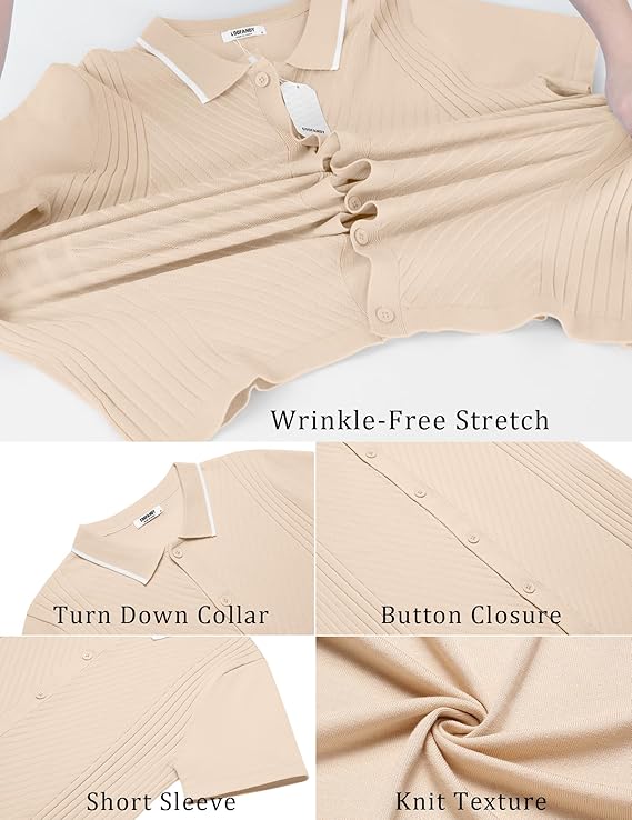 COOFANDY Men's Knit Short Sleeve Button Down Shirt Vintage Polo Shirt Casual Summer Beach Shirts