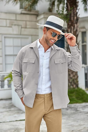COOFANDY Mens Casual Shirt Jackets Cotton Linen Work Shacket Button Down Overshirt with Pockets