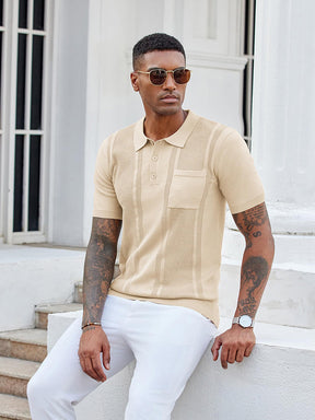 COOFANDY Knit Polo Shirts for Men Short Sleeve Textured Polo Shirt Slim Fit Summer Collared T Shirt with Pocket