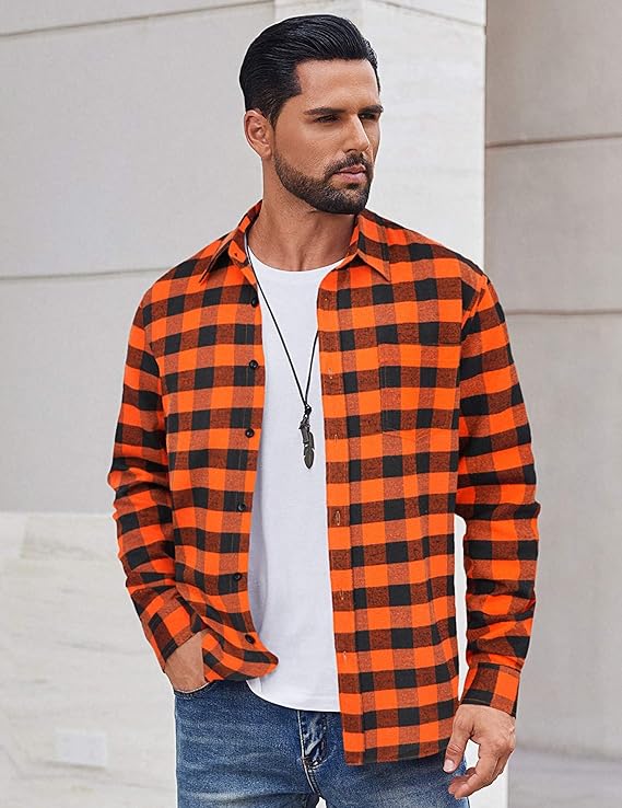 COOFANDY Men's Casual Long Sleeve Button Up Plaid Flannel Shirt Jacket with Pocket