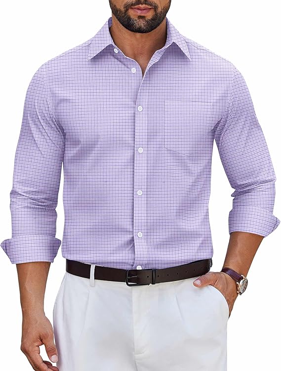 COOFANDY Men's Long Sleeve Plaid Button Down Dress Shirt