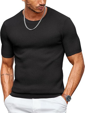 COOFANDY Men's T- Shirts Casual Short Sleeve Crewneck Shirts Solid Textured Knit Pullover Tees