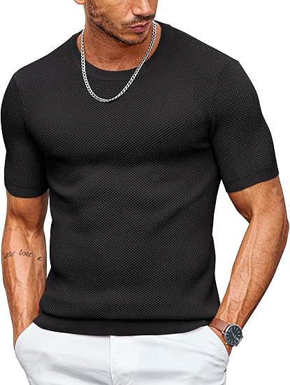COOFANDY Men's T- Shirts Casual Short Sleeve Crewneck Shirts Solid Textured Knit Pullover Tees