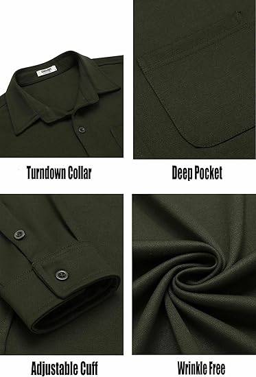 COOFANDY Mens Long Sleeve Wrinkle Free Shirts Casual Button Down Stretch Dress Shirt with Pocket