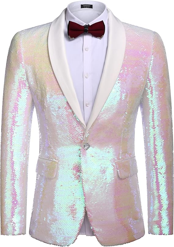 COOFANDY Men's Shiny Sequin Blazer Irish Holiday Party Prom Dinner One Button Suit Jacket