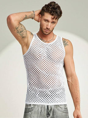 COOFANDY Men Casual Tank Tops Mesh Shirt See Through Sleeveless Shirts Muscle Fishnet Fitted Tee Clubwear Summer