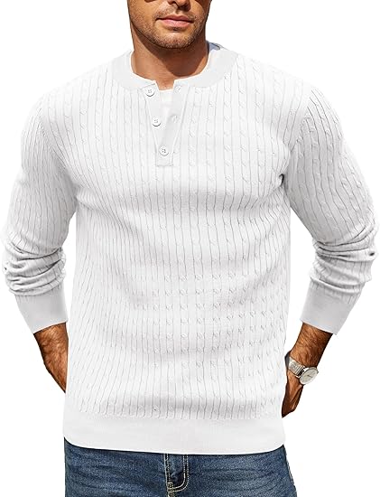 COOFANDY Men's Knit Henley Sweater Long Sleeve Button Down Fall Sweaters and Pullovers