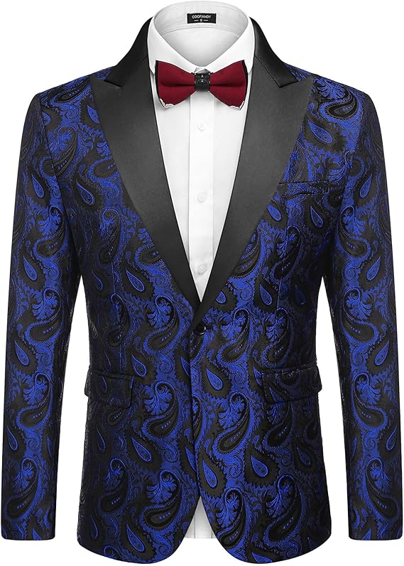 COOFANDY Mens Floral Tuxedo One Button Luxury Shiny Blazer Dinner Party Prom Wedding Suit Jacket