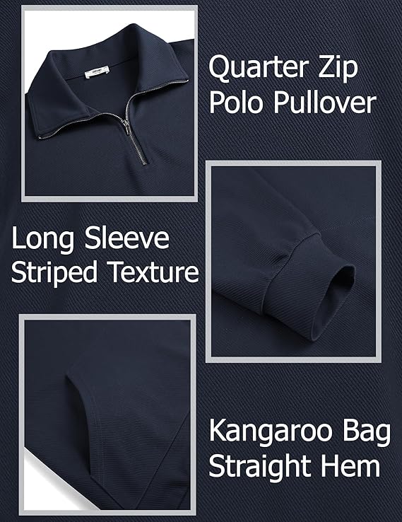 COOFANDY Mens Quarter Zip Pullover Mock Neck Sweatshirt Long Sleeve Sweater Polo Half Zip Pullover with Pocket