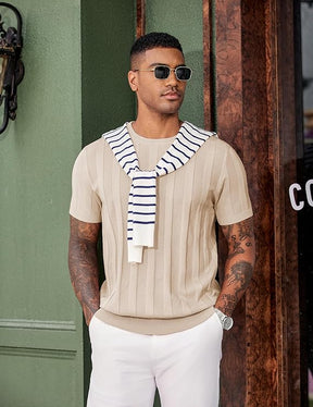COOFANDY Mens T-Shirts Short Sleeve Knit Shirt Crew Neck Sweater Fashion Casual Textured Pullover Tees
