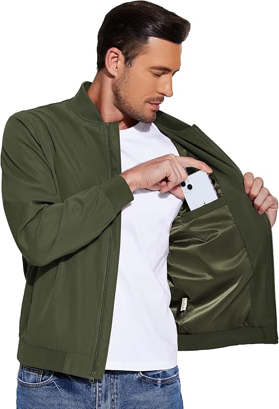 COOFANDY Men's Lightweight Bomber Jackets Casual Spring Fall Windbreaker Jacket Light Zip Up Coat With Pocket