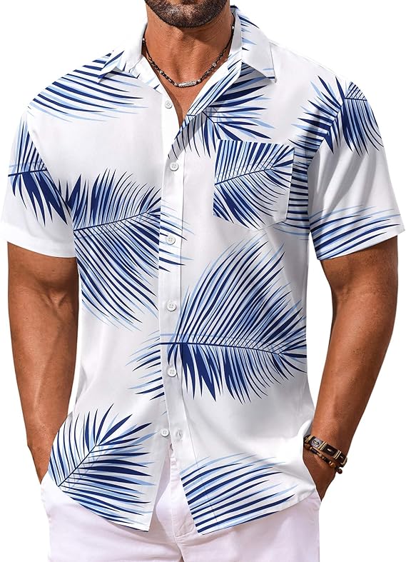 COOFANDY Men's Hawaiian Shirt Short Sleeve Floral Button Down Shirts Tropical Vacation Beach Shirts with Pocket