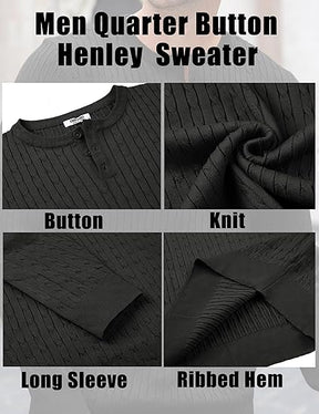 COOFANDY Men's Knit Henley Sweater Long Sleeve Button Down Fall Sweaters and Pullovers