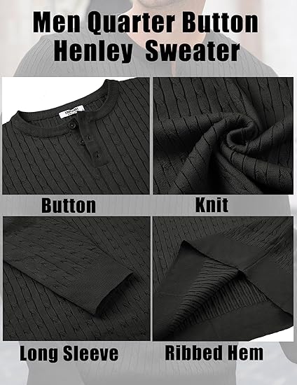 COOFANDY Men's Knit Henley Sweater Long Sleeve Button Down Fall Sweaters and Pullovers